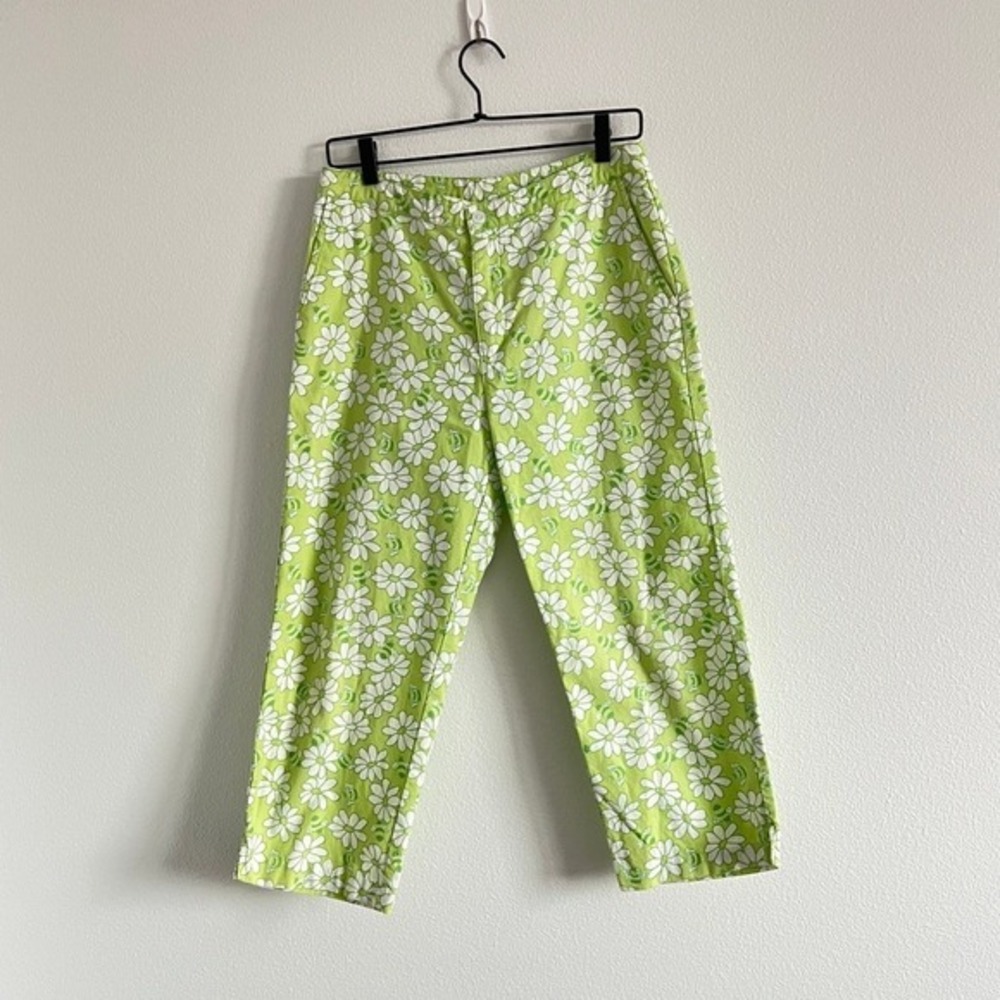 DressBarn Green Bumble Bee & Flowers High-Waisted Straight-Leg Pants 8 Y2K Retro